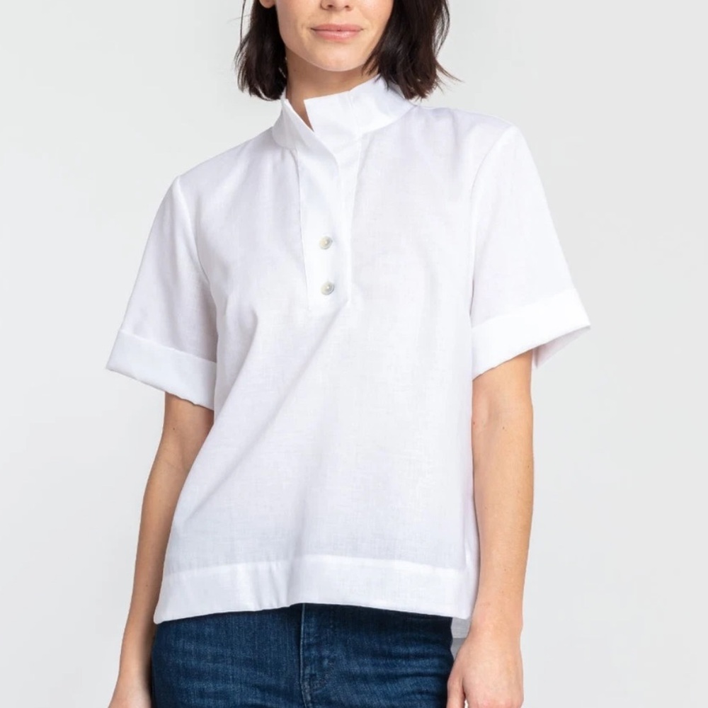 $230 HINSON WU AILEEN White Short Sleeve Buttons Back Blouse Tunic S